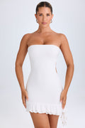 Ruffle-Trim Cut-Out Bandeau Mini Dress in White