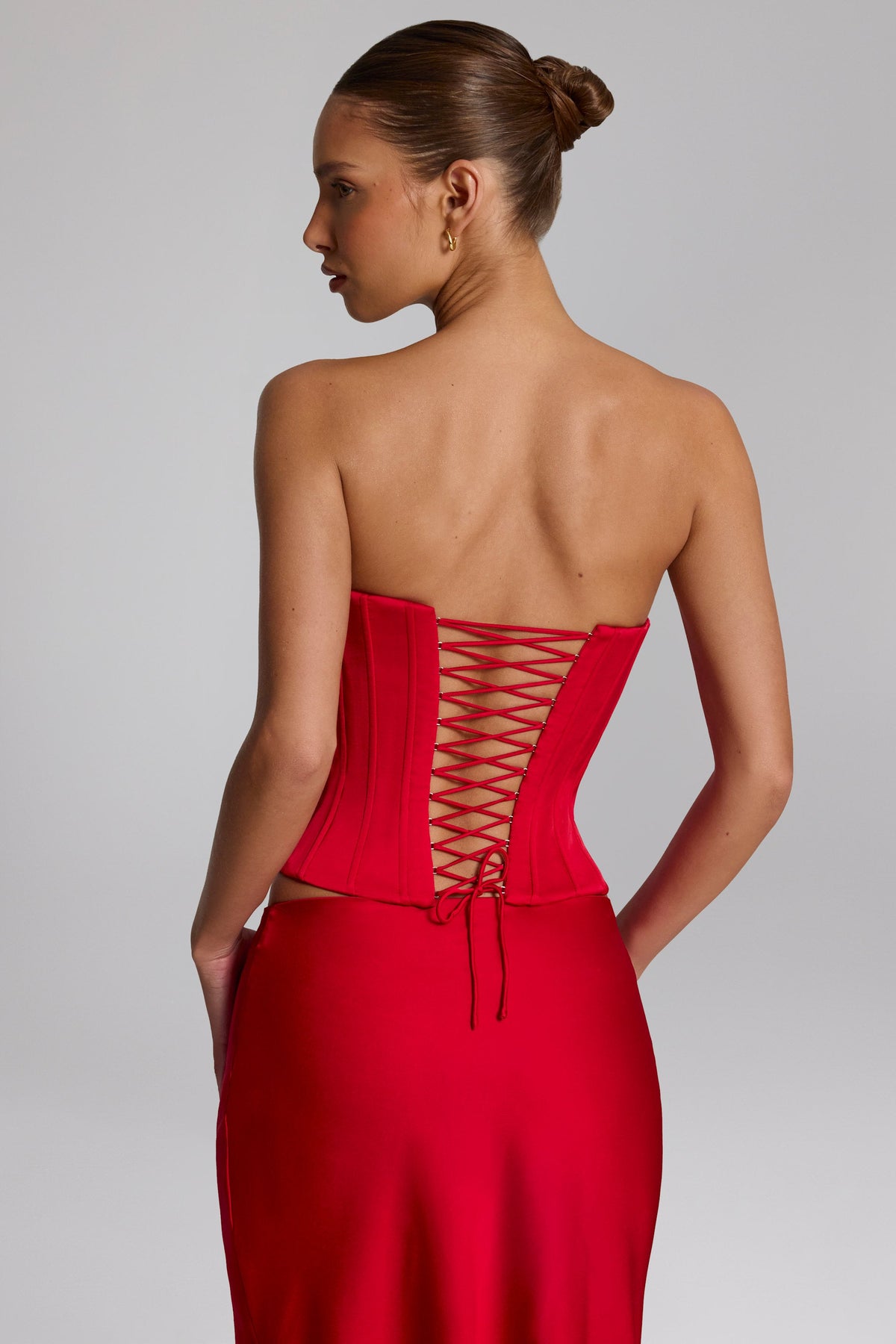 Lace-Up Corset Top in Fire Red
