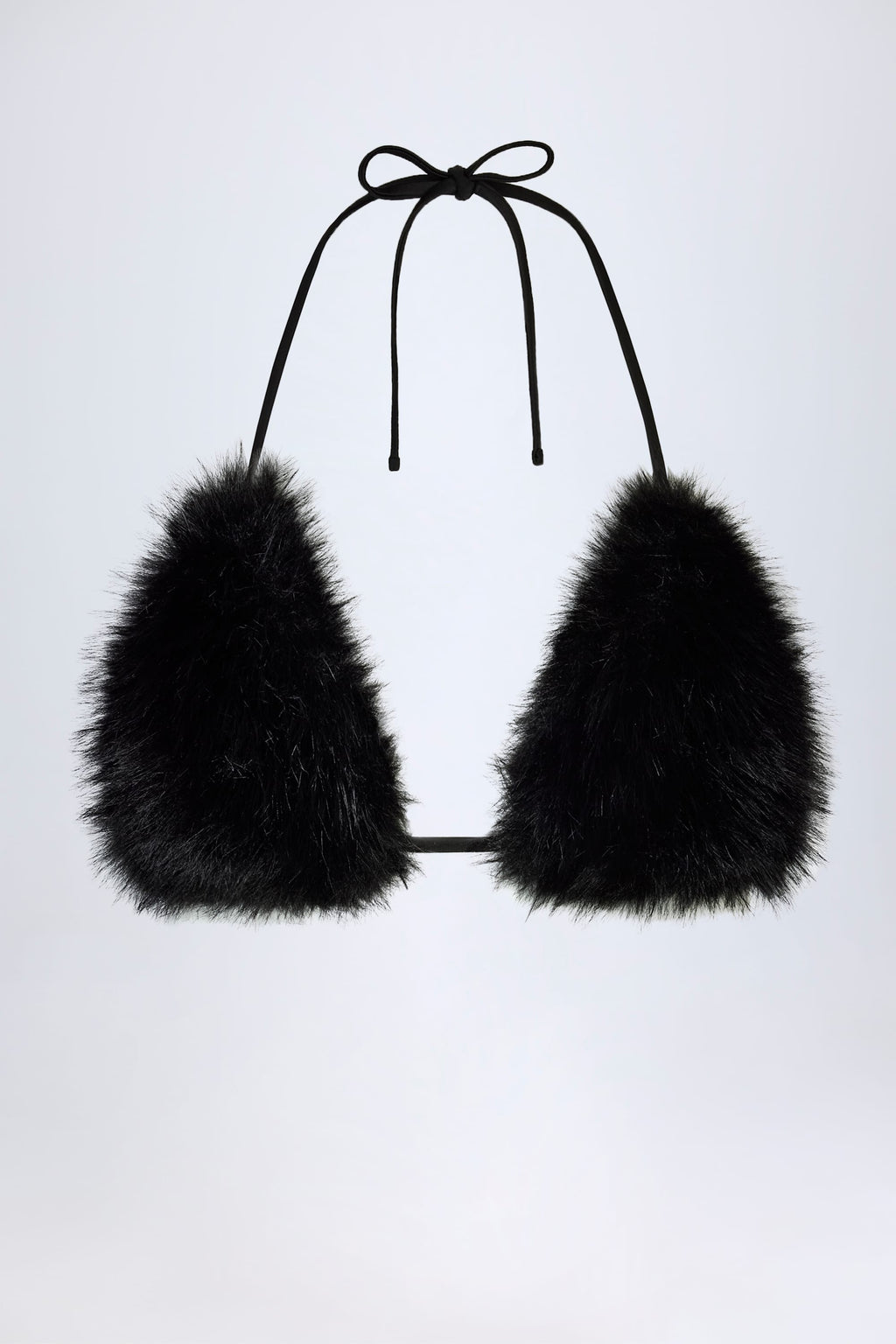 Faux Fur Triangle Bralette in Black