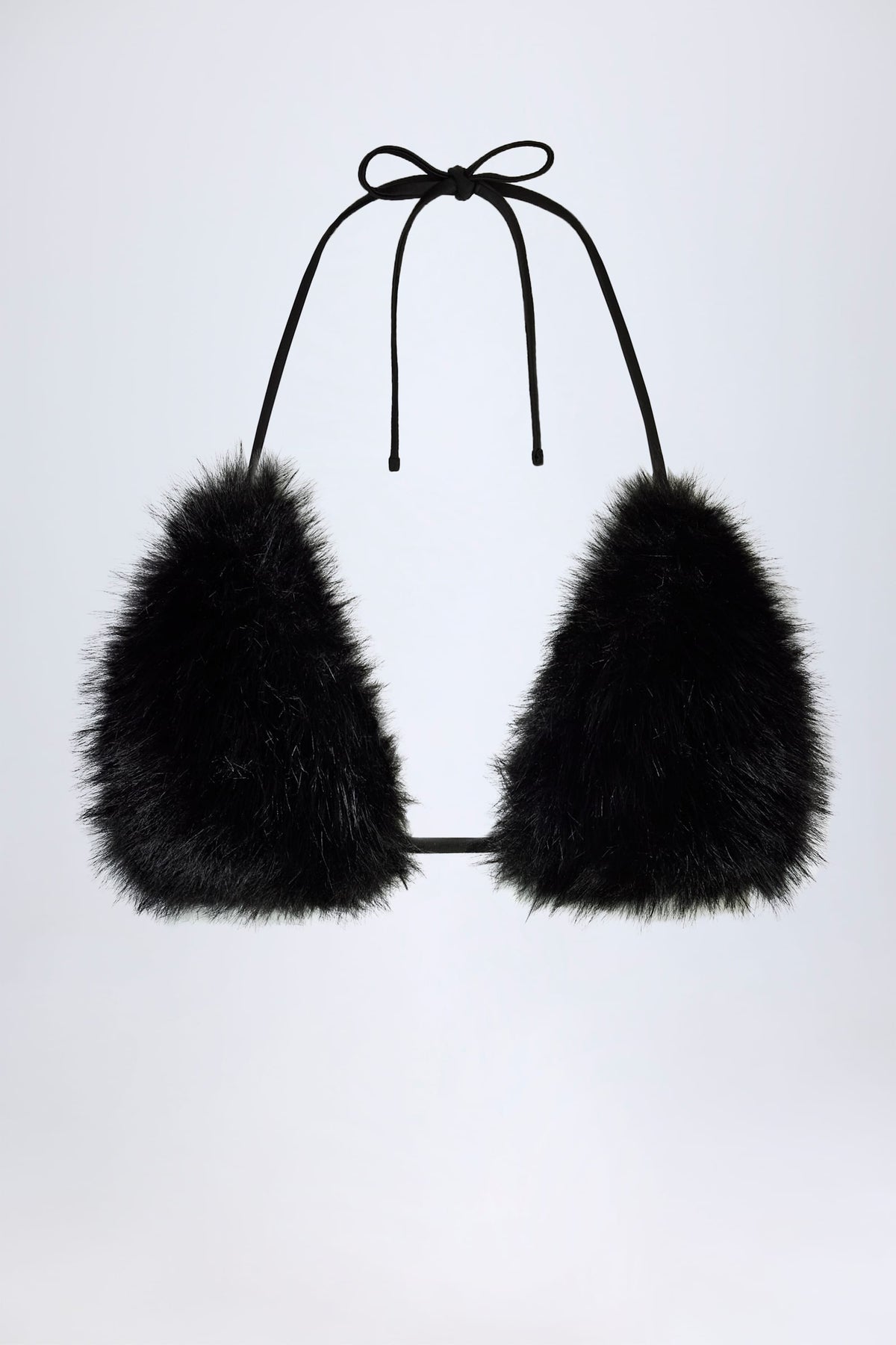 Faux Fur Triangle Bralette in Black