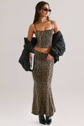 Modal Mid-Rise Fishtail Maxi Skirt in Leopard Print