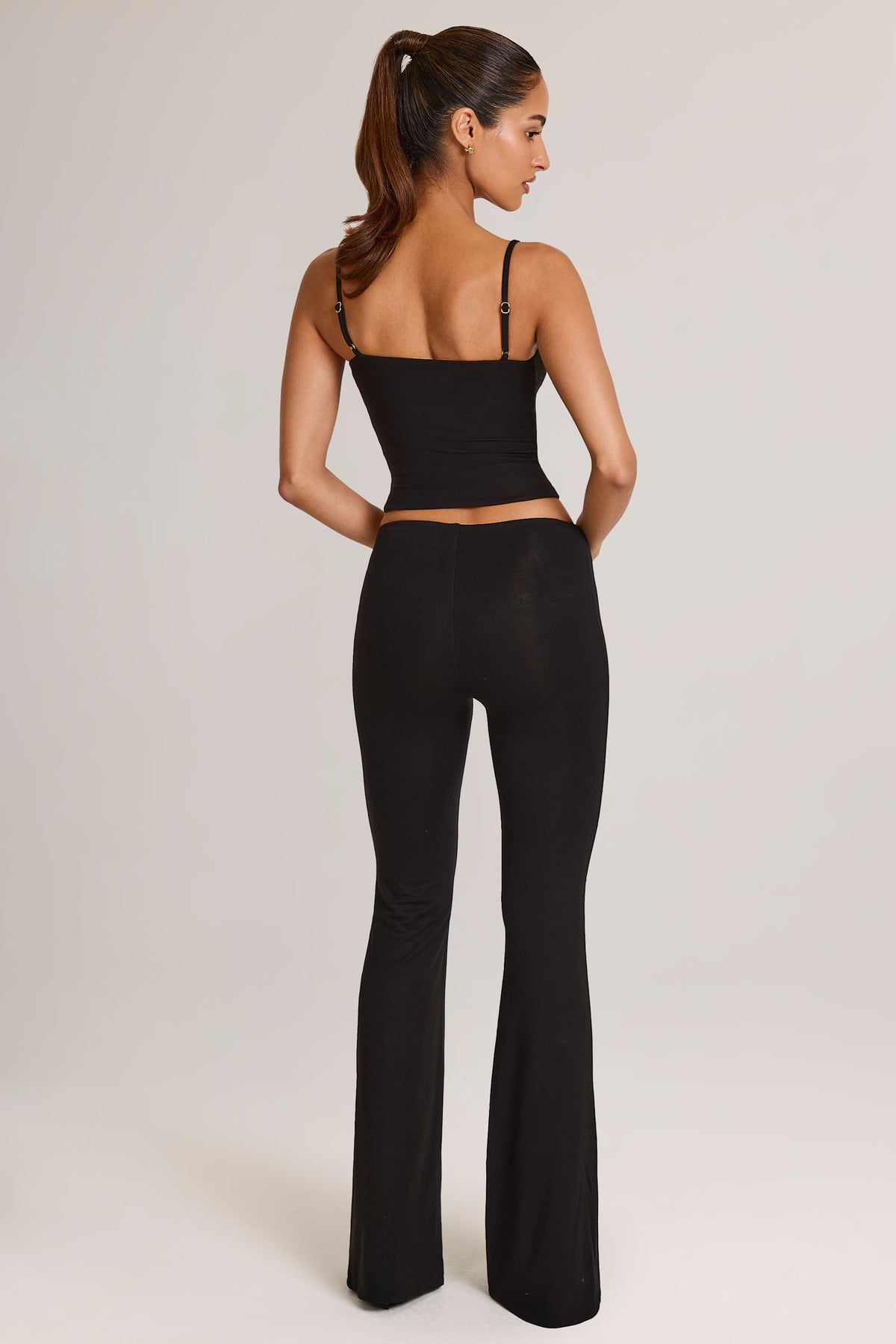 Modal Mid-Rise Flared Trousers in Black