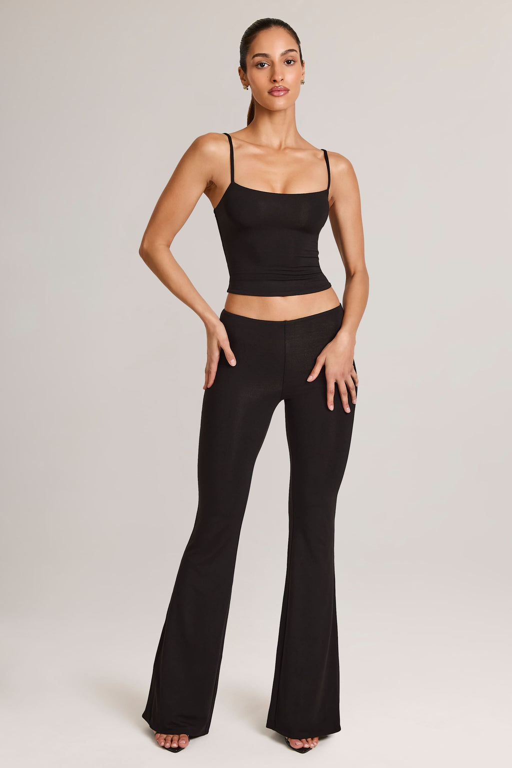 Modal Mid-Rise Flared Trousers in Black