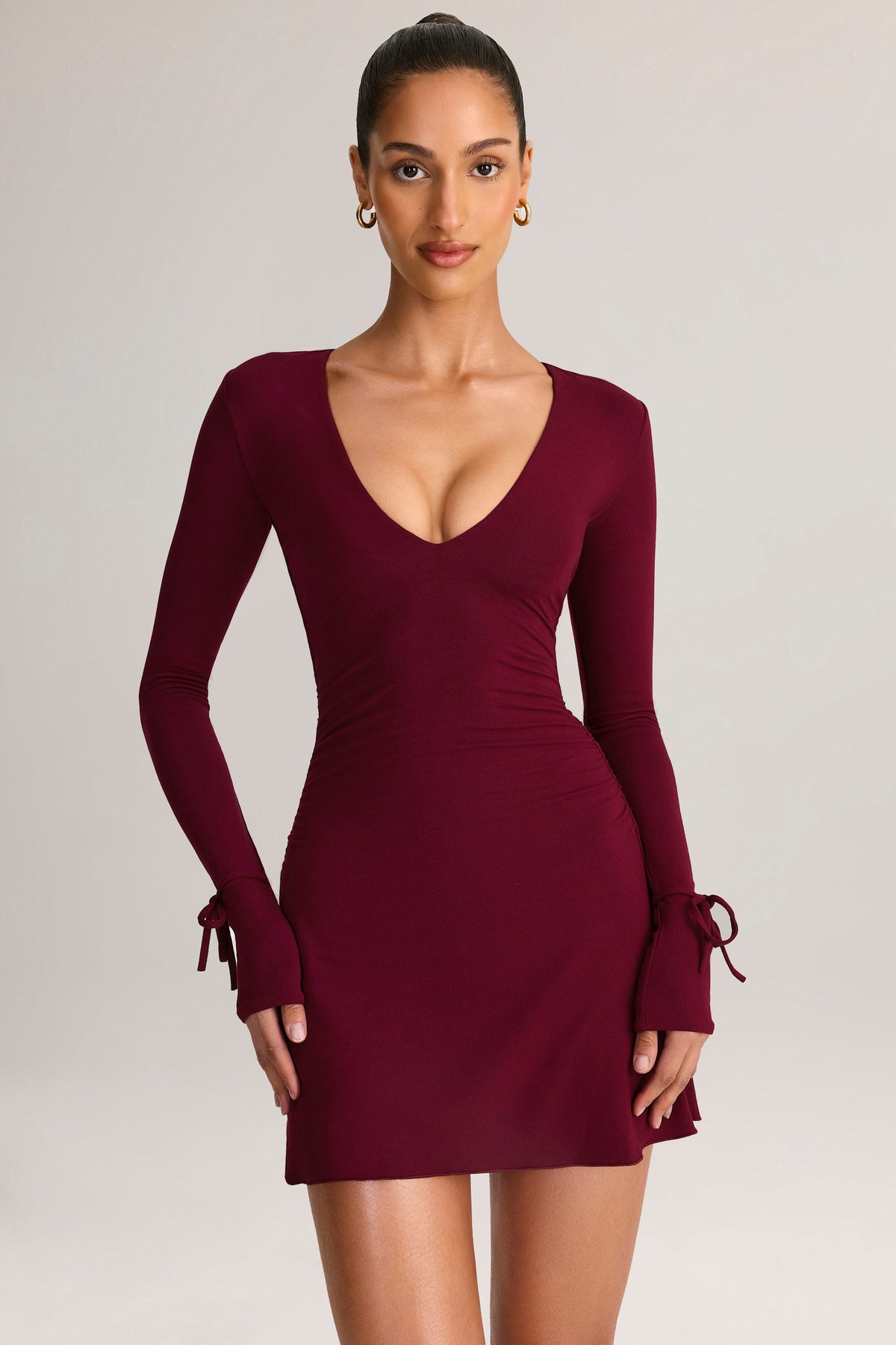 Modal Long-Sleeve Mini Dress in Wine
