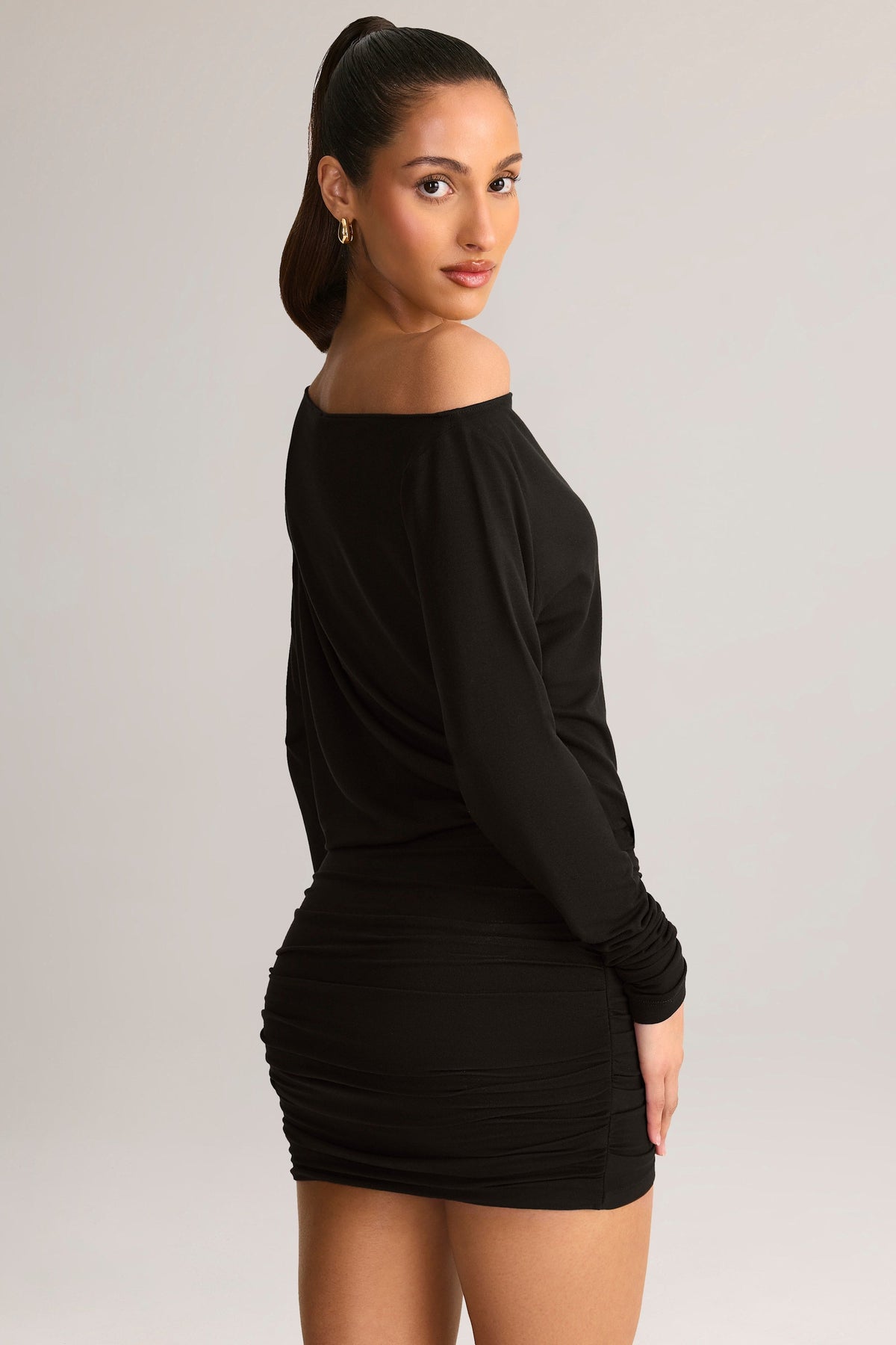 Modal Off-Shoulder Wrap Mini Dress in Black