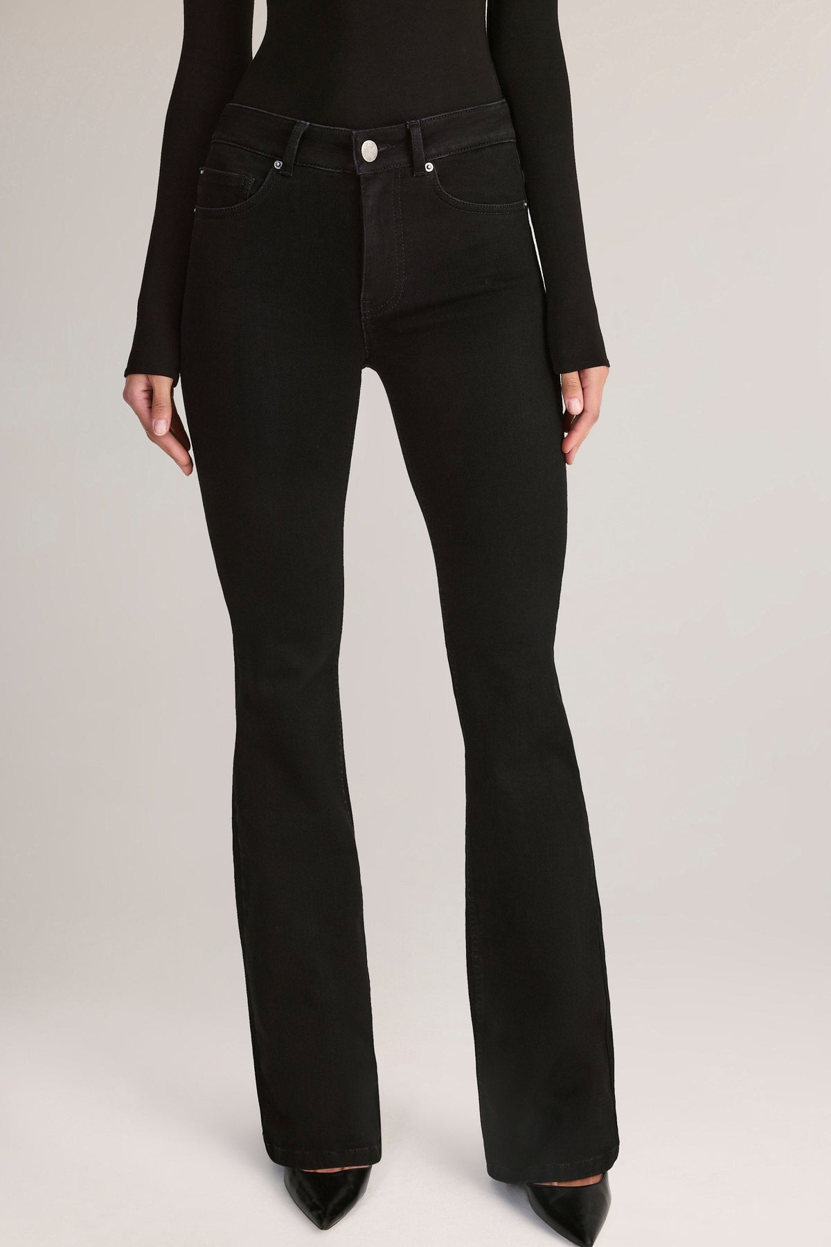 Denim Mid-Rise Flared Jeans in Black