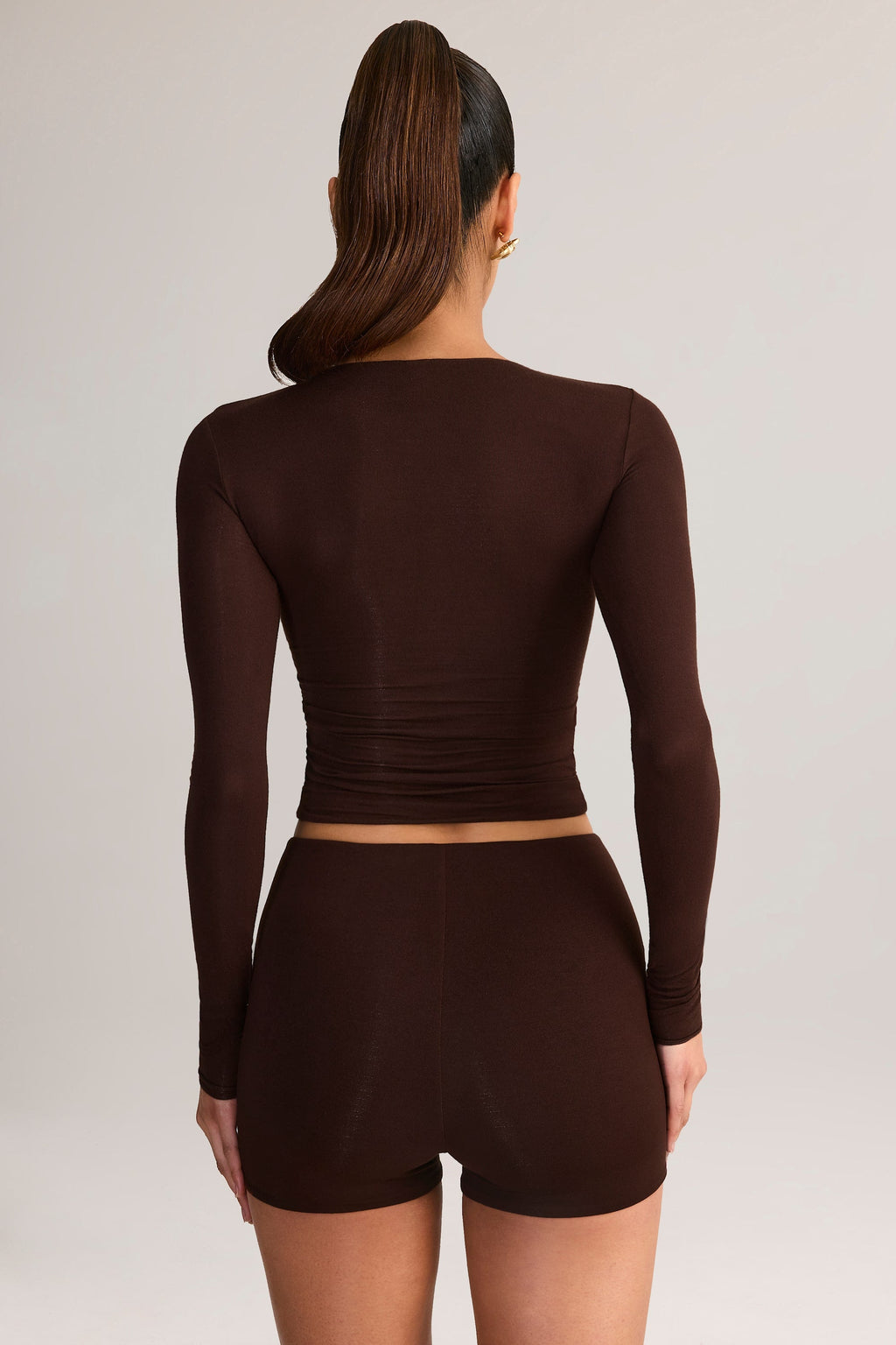 Modal High-Rise Bodycon Mini Shorts in Chocolate Brown