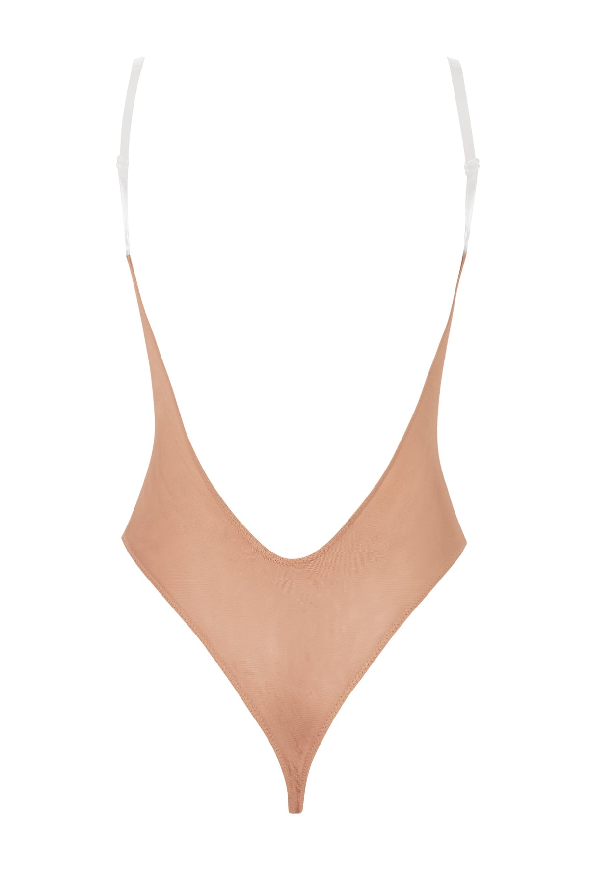 Soft Mesh Invisible Strap Thong Bodysuit in Warm Peach