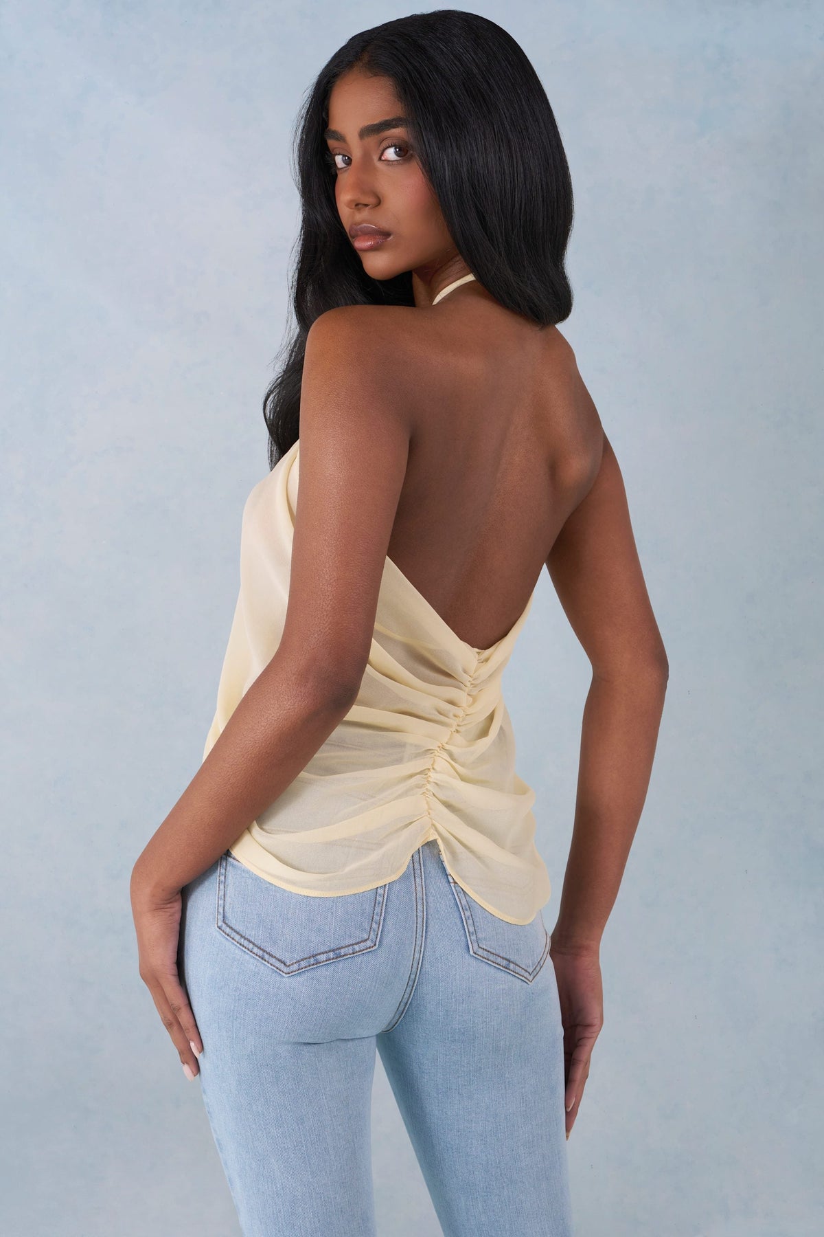 Halterneck Open-Front Top in Butter Yellow