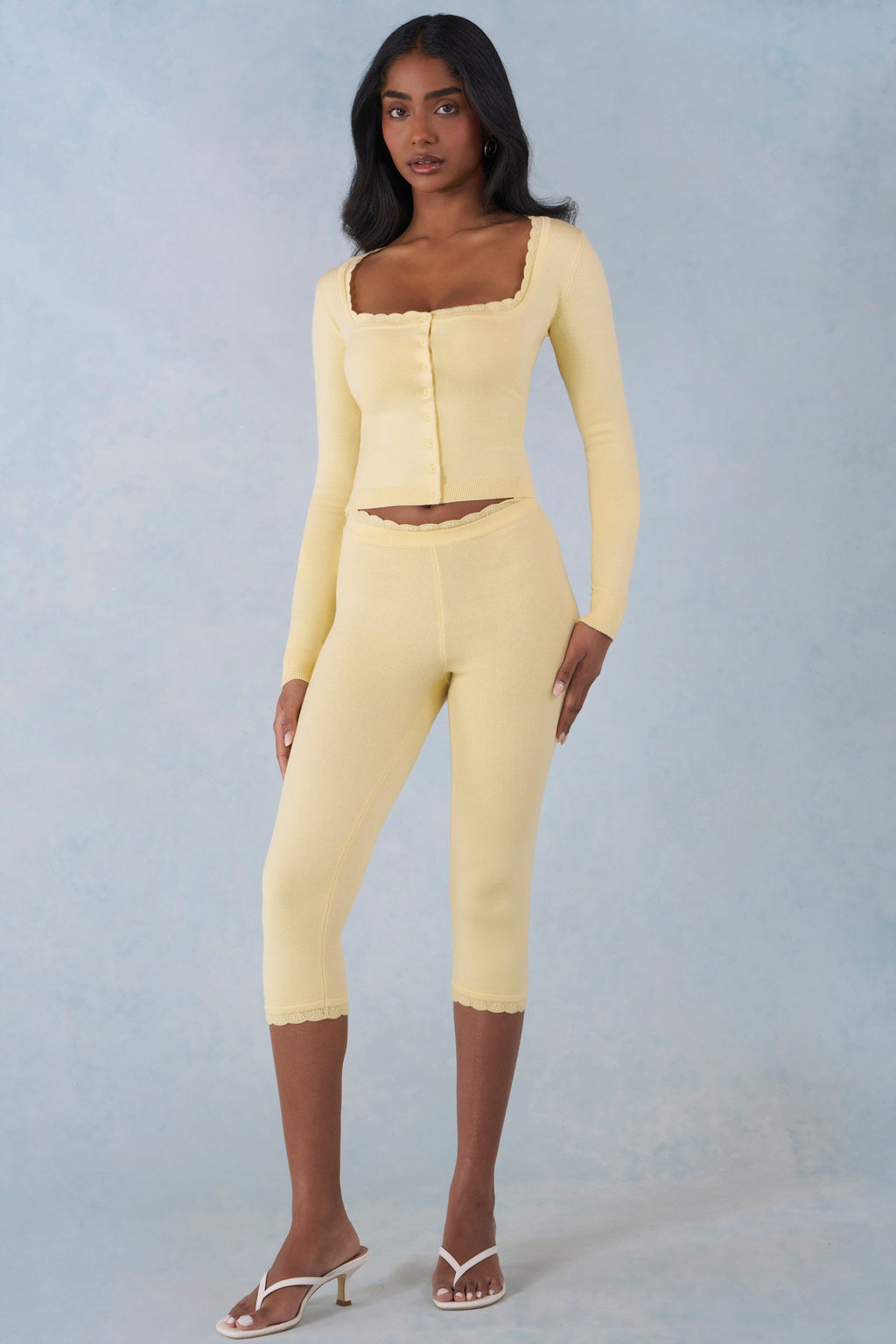 Knit Mid-Rise Capri Trousers in Butter Yellow