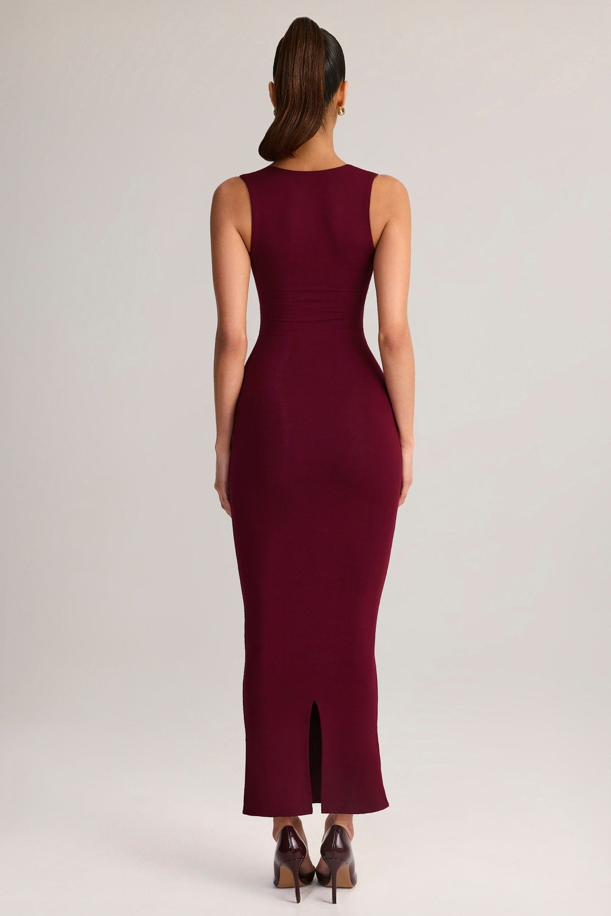 Modal Square-Neck Bodycon Midi Dress in Wine
