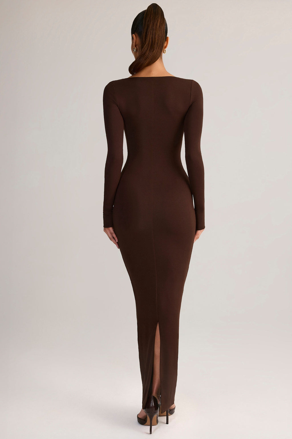 Modal Square-Neck Bodycon Maxi Dress in Chocolate Brown