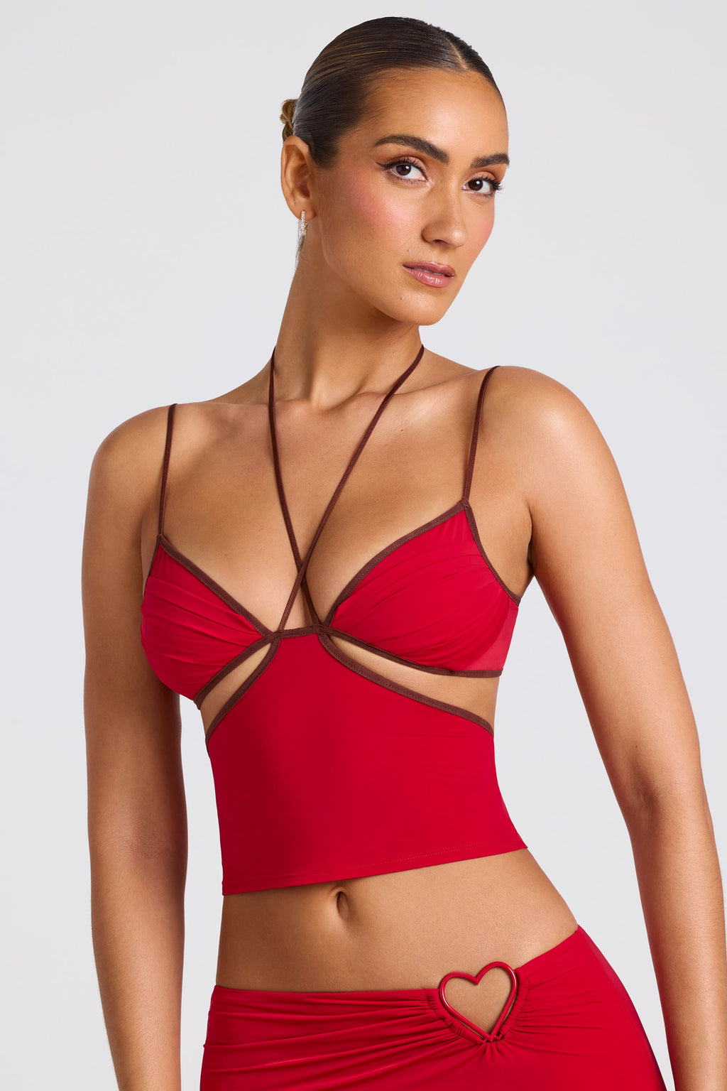 Contrast Binding Cami Top in Fire Red