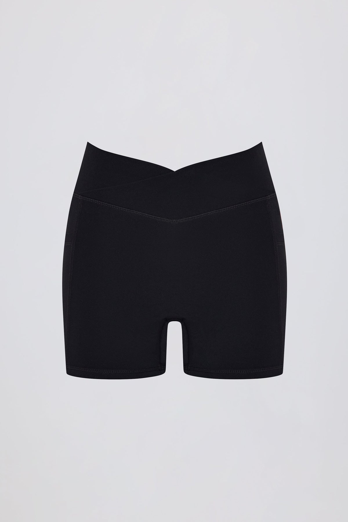 Soft Active V-Waist Pocket Mini Shorts in Black