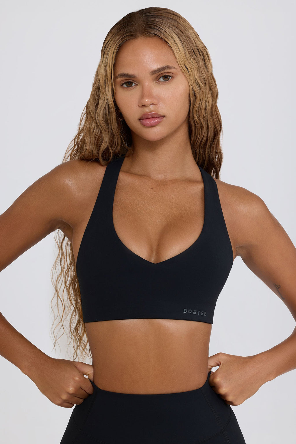 Soft Active V-Neck Sports Bra in Black