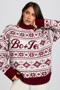 Jacquard-Knit Oversized Jumper in Crimson Red