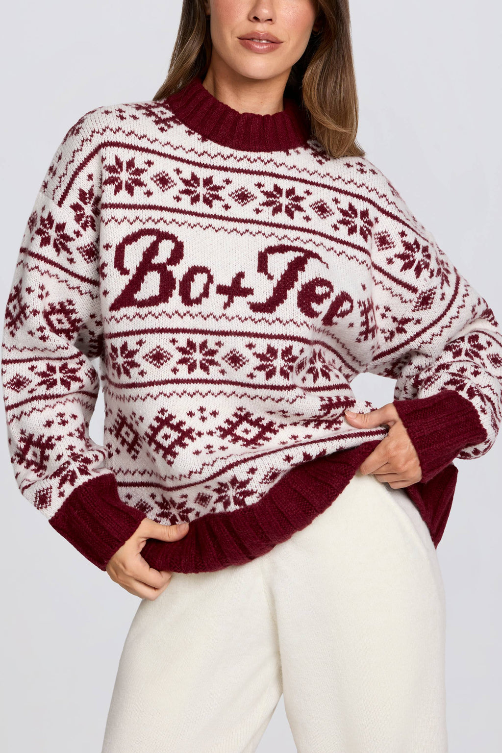 Jacquard-Knit Oversized Jumper in Crimson Red