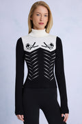 Knit Long-Sleeve Fitted Top in Black
