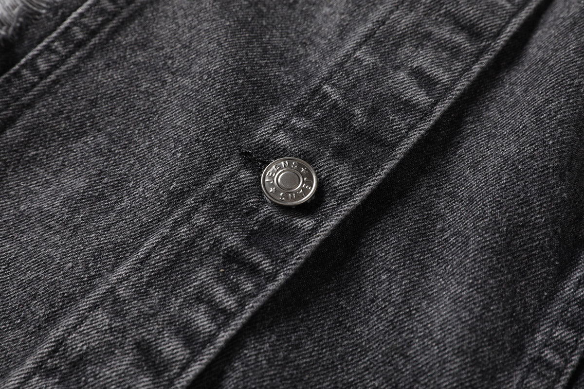 Karen Plus Size Ripped Denim Jacket (Black)