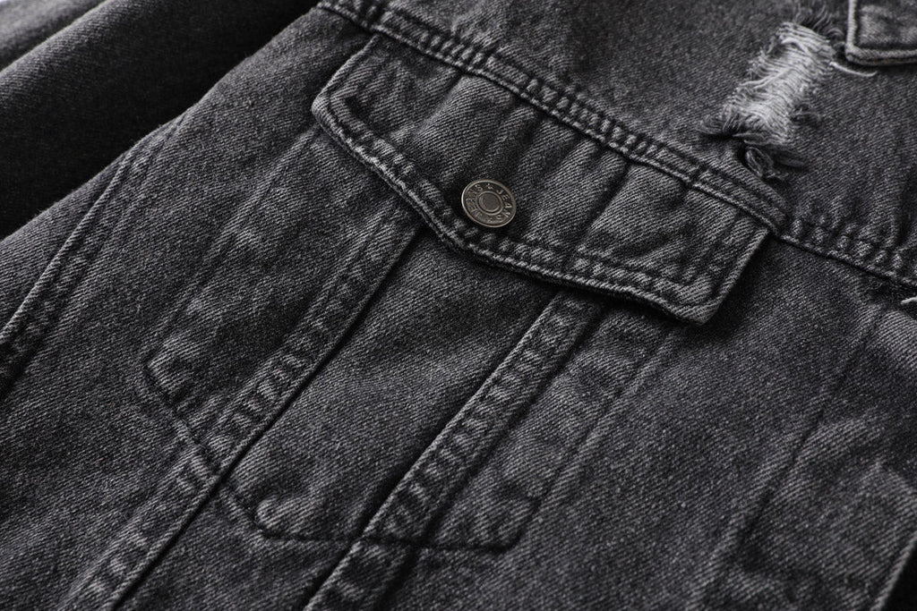 Karen Plus Size Ripped Denim Jacket (Black)