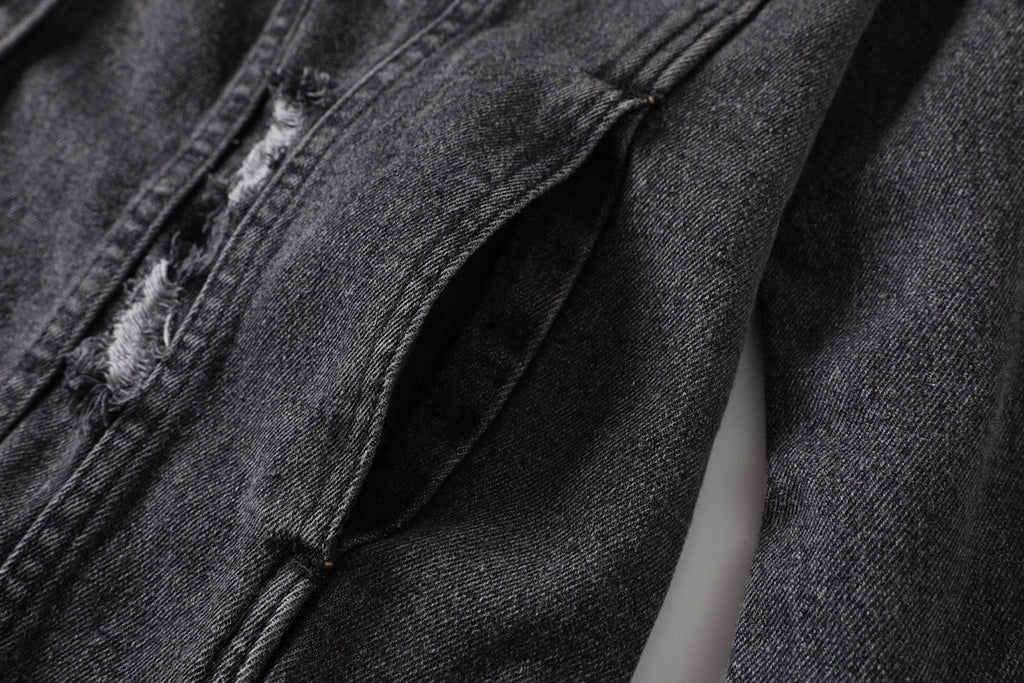 Karen Plus Size Ripped Denim Jacket (Black)