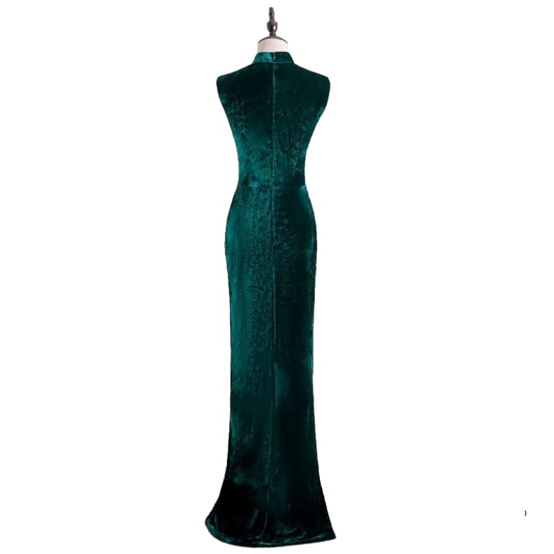 Plus Size Velvet Cheongsam Evening Gown