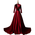 Plus Size Red Long Sleeve Gown with Train