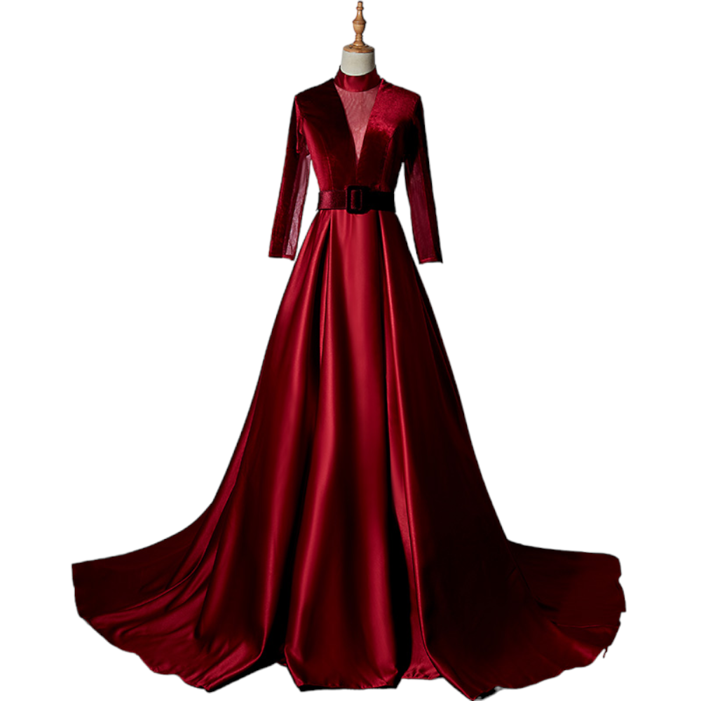 Plus Size Red Long Sleeve Gown with Train