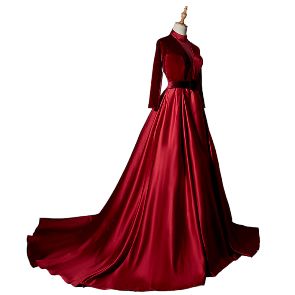 Plus Size Red Long Sleeve Gown with Train