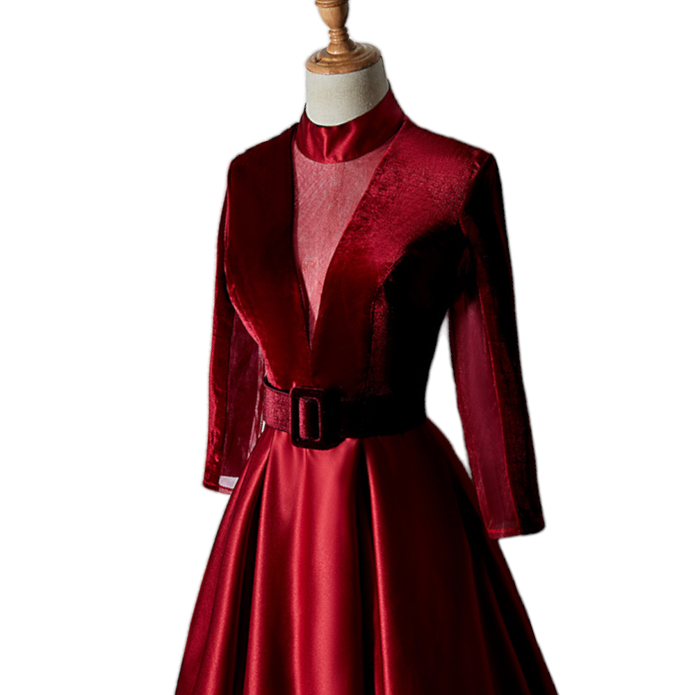 Plus Size Red Long Sleeve Gown with Train