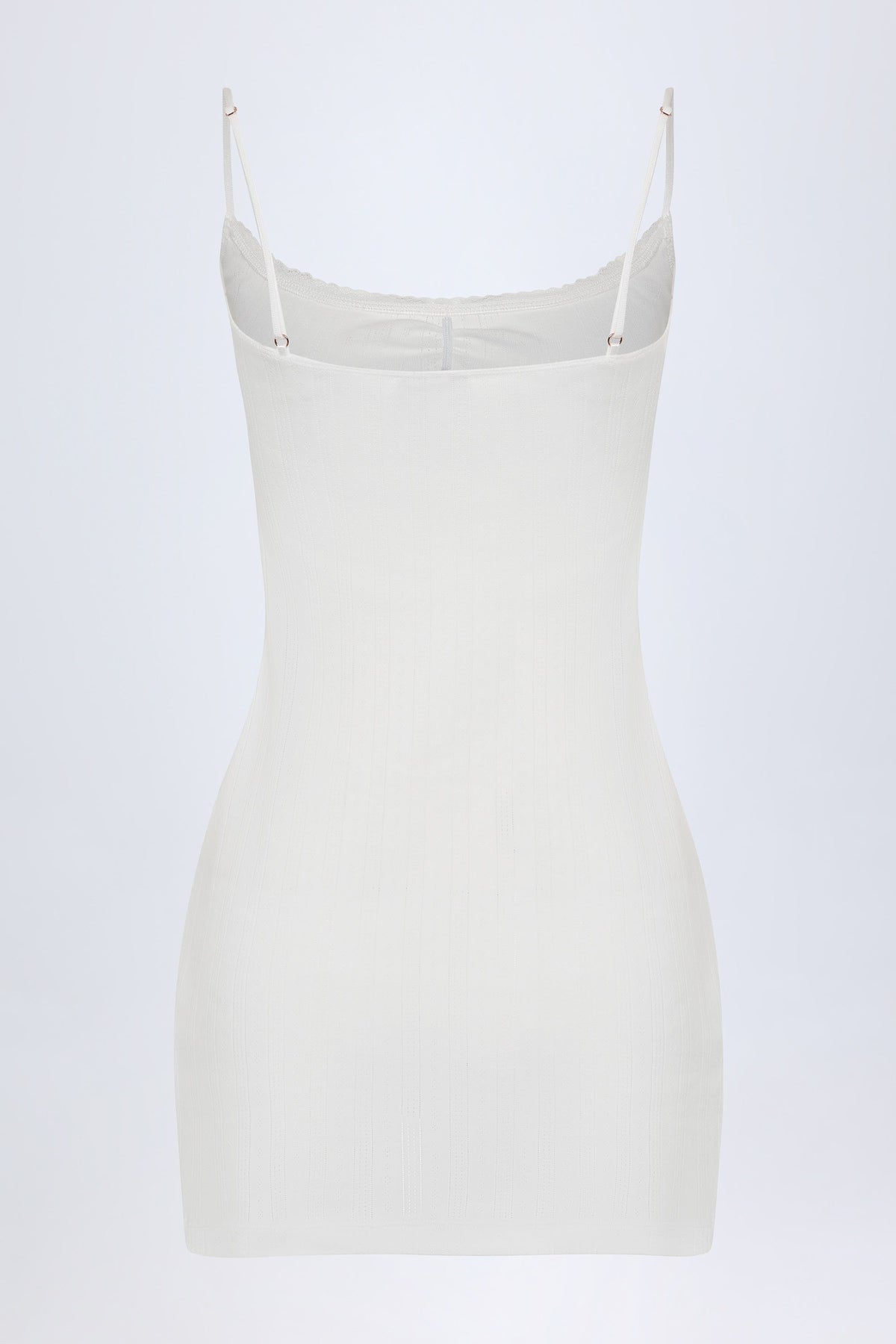 Pointelle Ruched A-Line Mini Dress in White