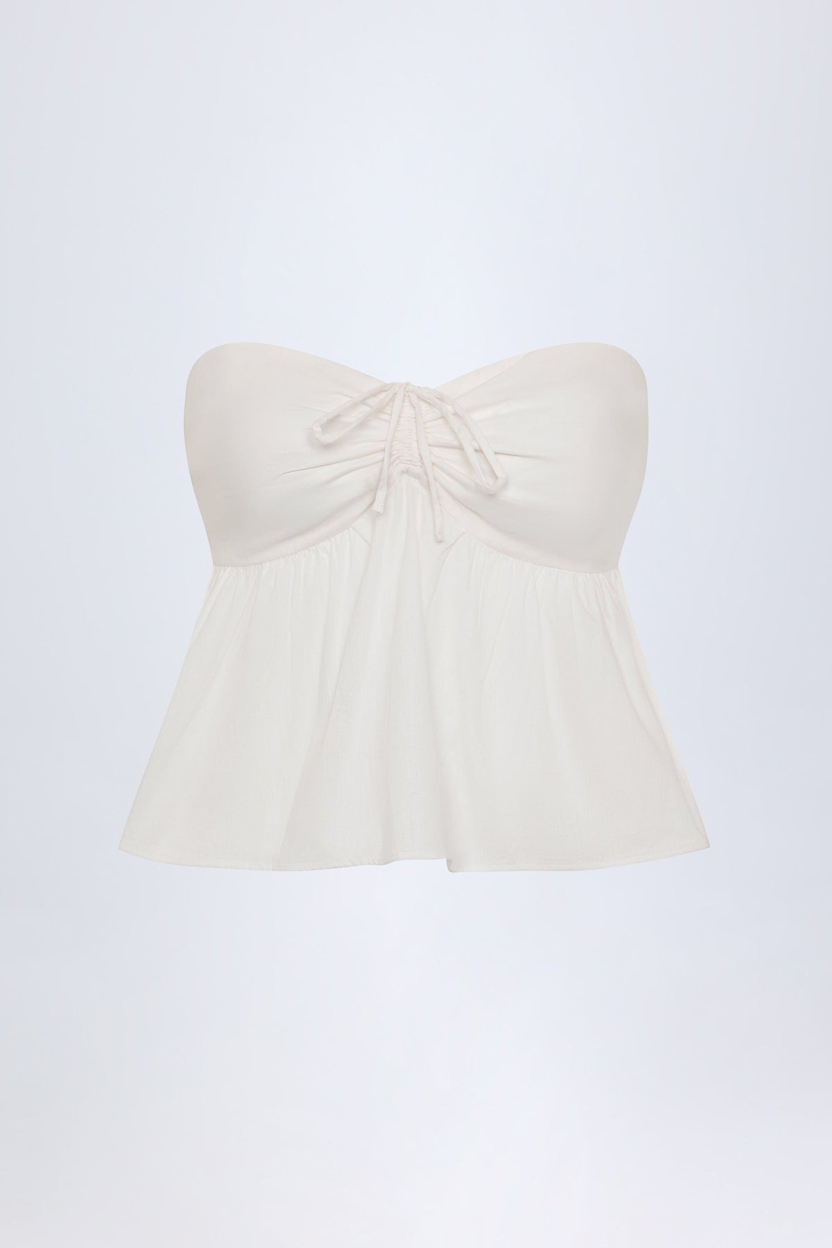 Tie-Front Strapless Cotton-Poplin Crop Top in White