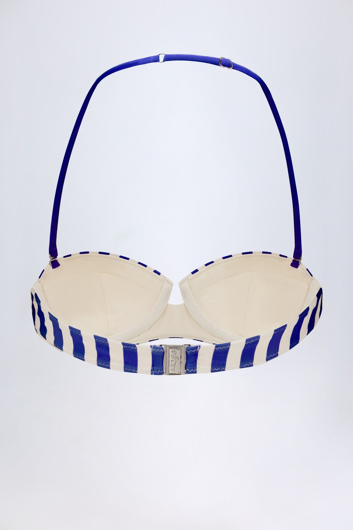 Underwired Halterneck Balconette Bikini Top in Marine Blue Stripe