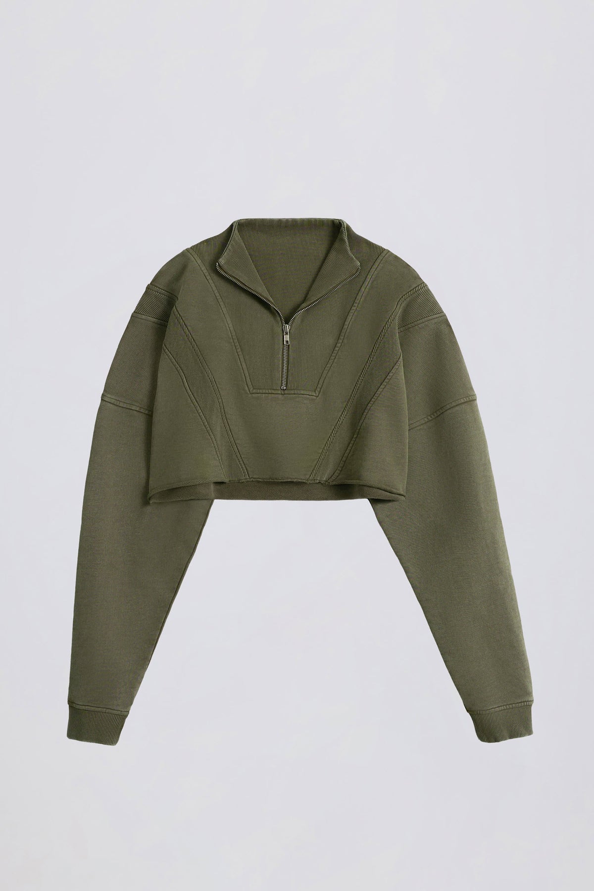 Cotton Jersey Acid Wash Cropped Sweatshirt in Light Green