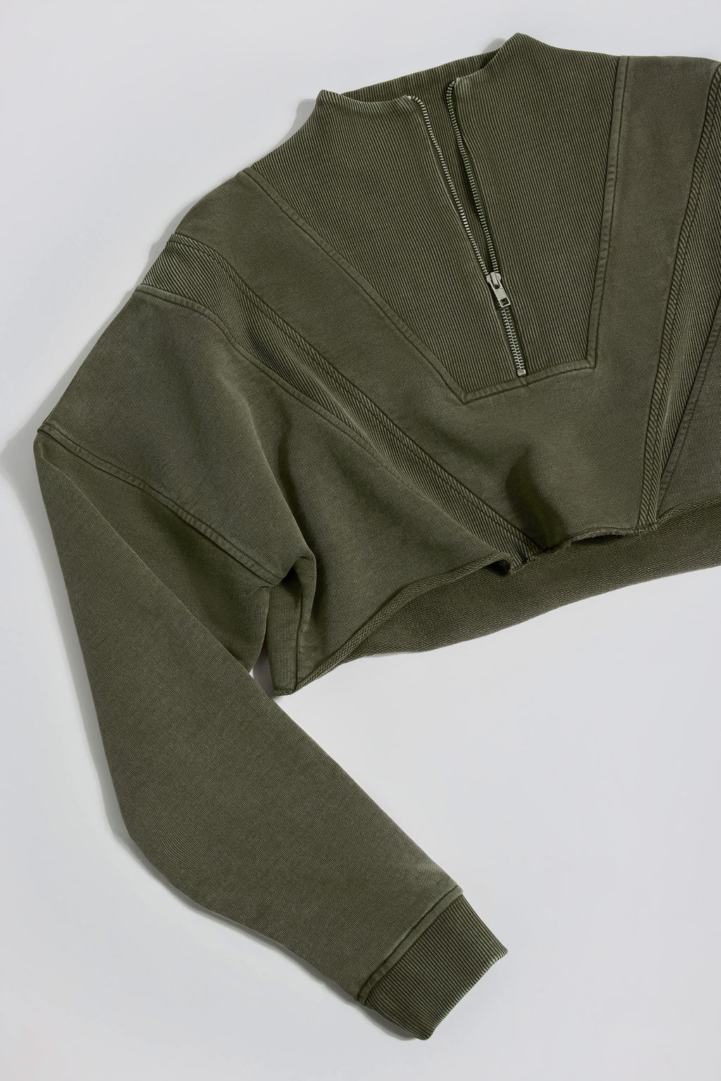 Cotton Jersey Acid Wash Cropped Sweatshirt in Light Green