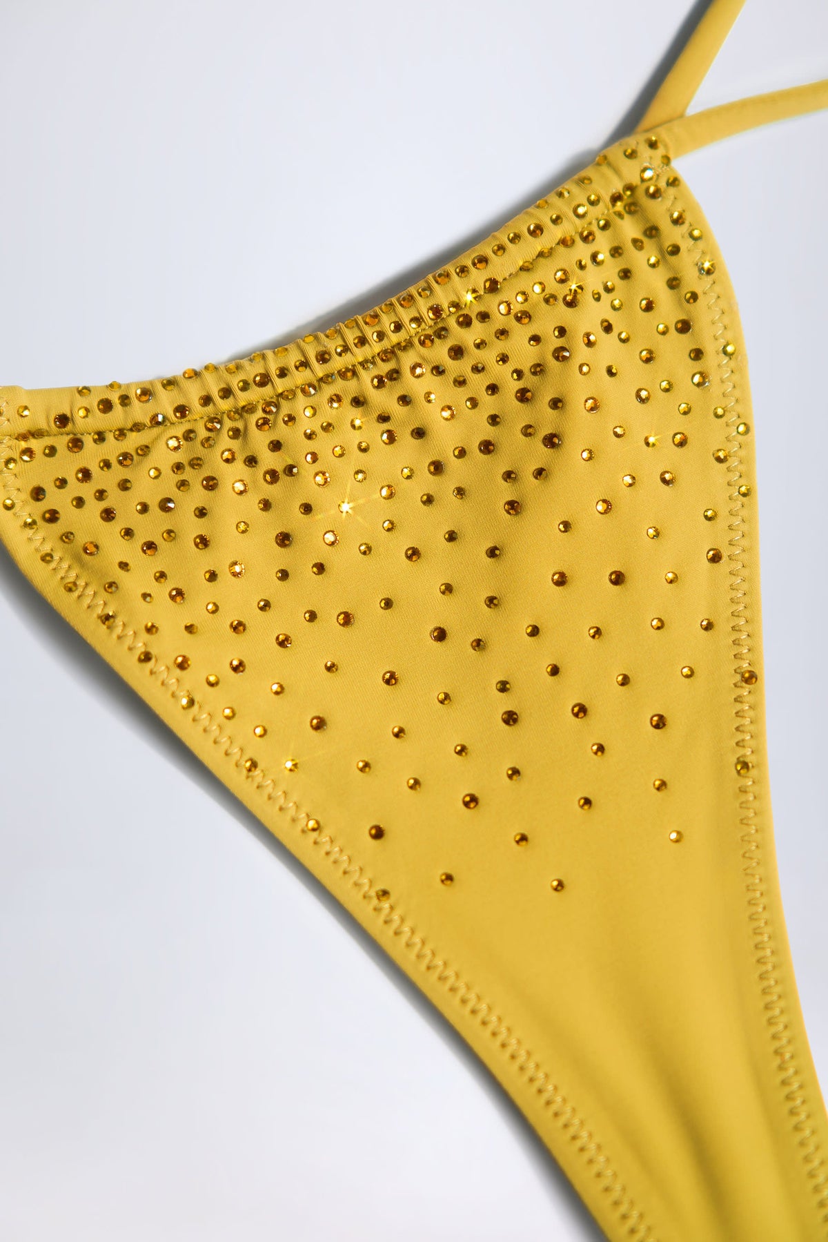 Embellished Drawstring Thong Bikini Bottoms in Golden Yellow