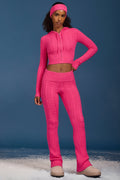 Cable Knit Foldover Flared Trousers in Hot Pink