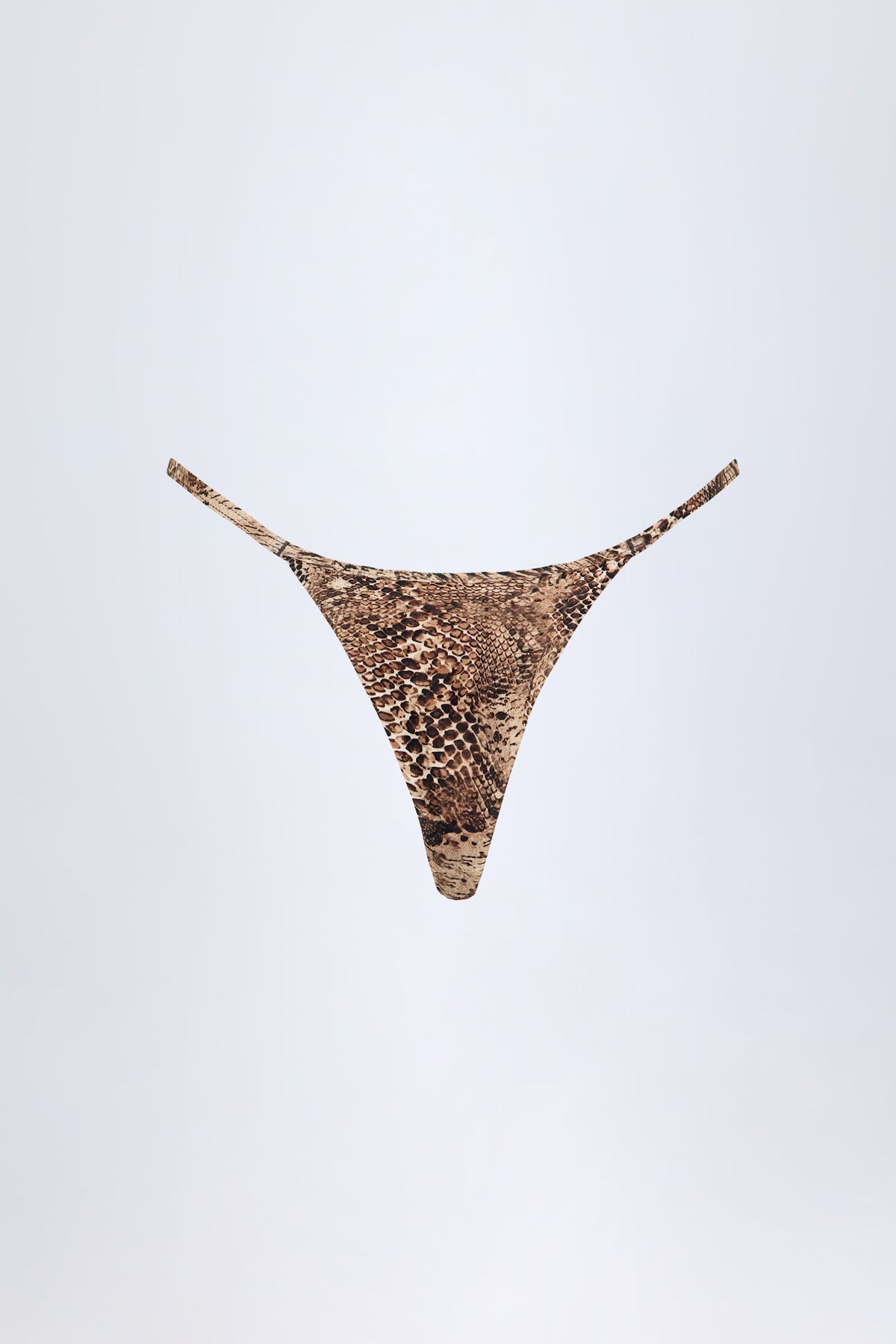 Charm-Detail Thong Bikini Bottoms in Snake Print