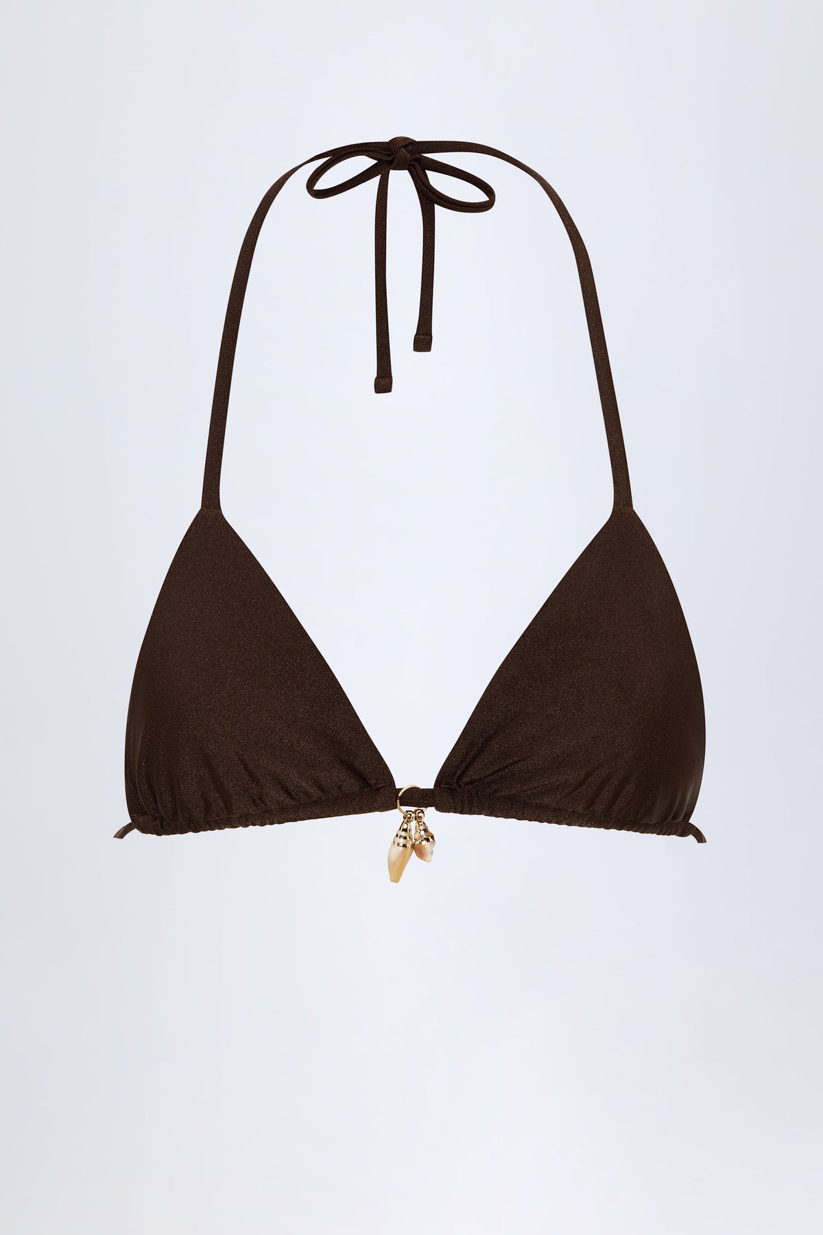 Charm-Detail Triangle Bikini Top in Dark Chocolate