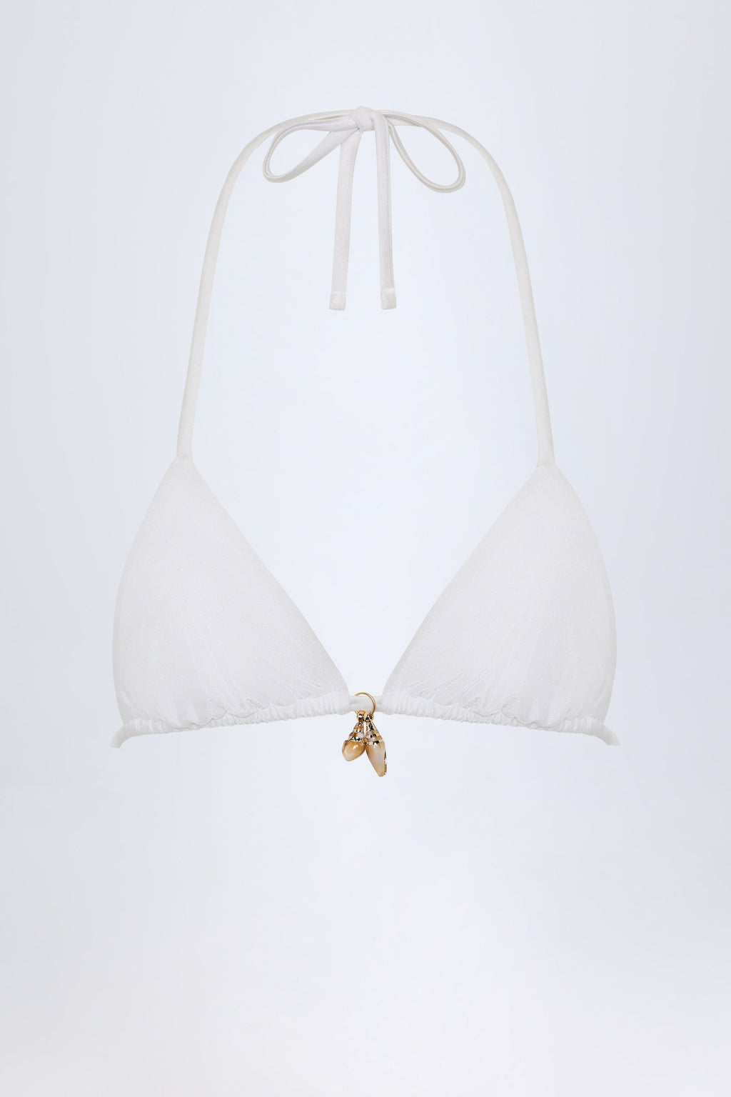 Charm-Detail Triangle Bikini Top in White