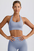 Define Luxe Halterneck Sports Bra in Blue Grey
