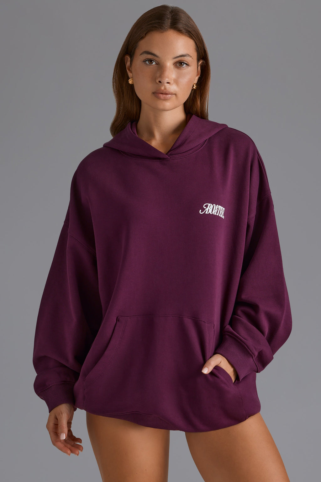 Cotton Fleece Appliqué Oversized Hoodie in Grape