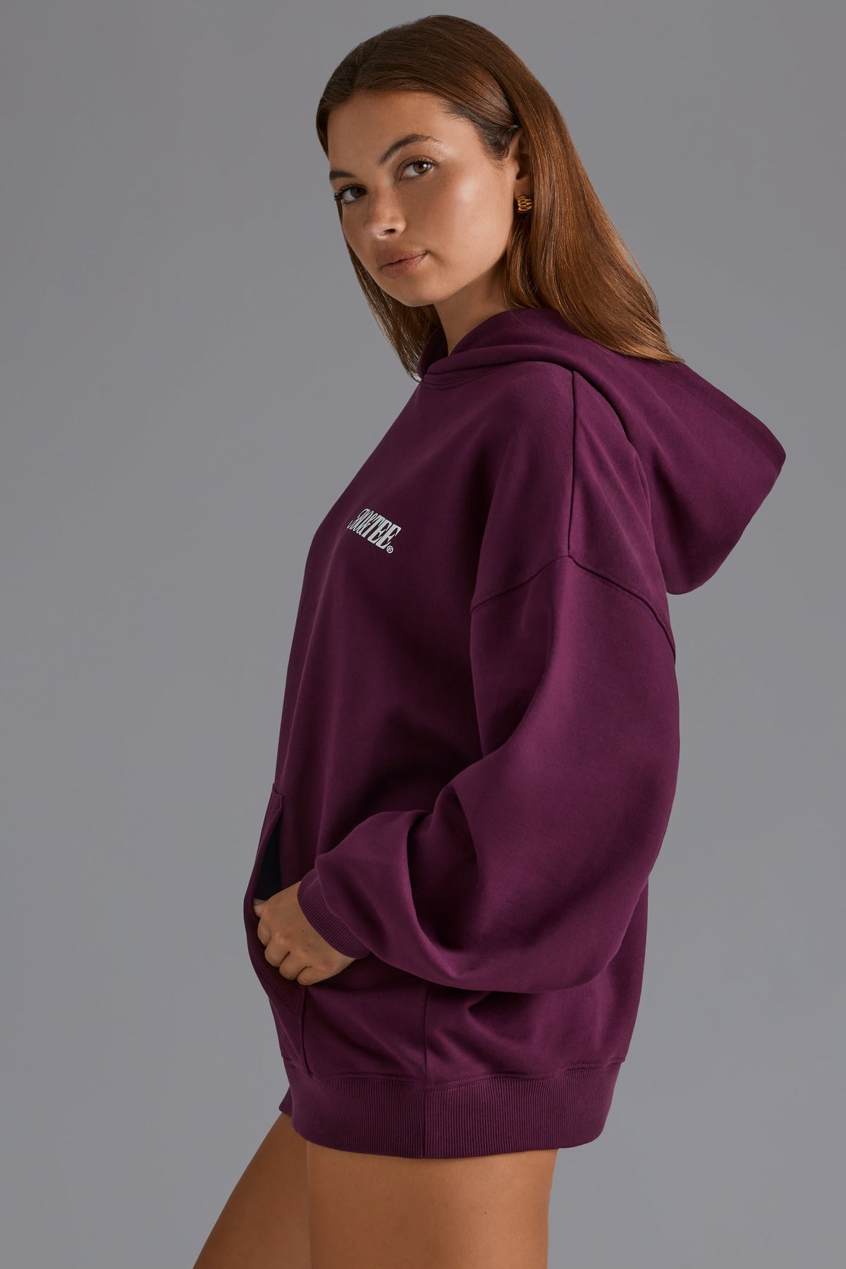 Cotton Fleece Appliqué Oversized Hoodie in Grape