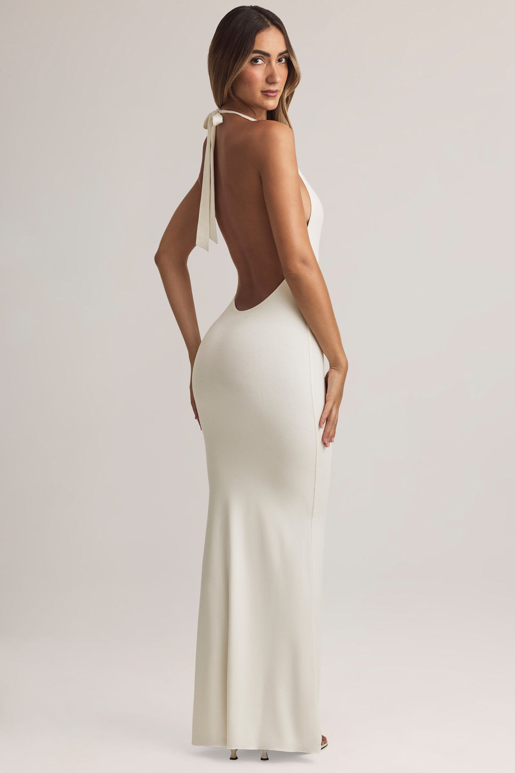 Modal Halterneck Maxi Dress in White