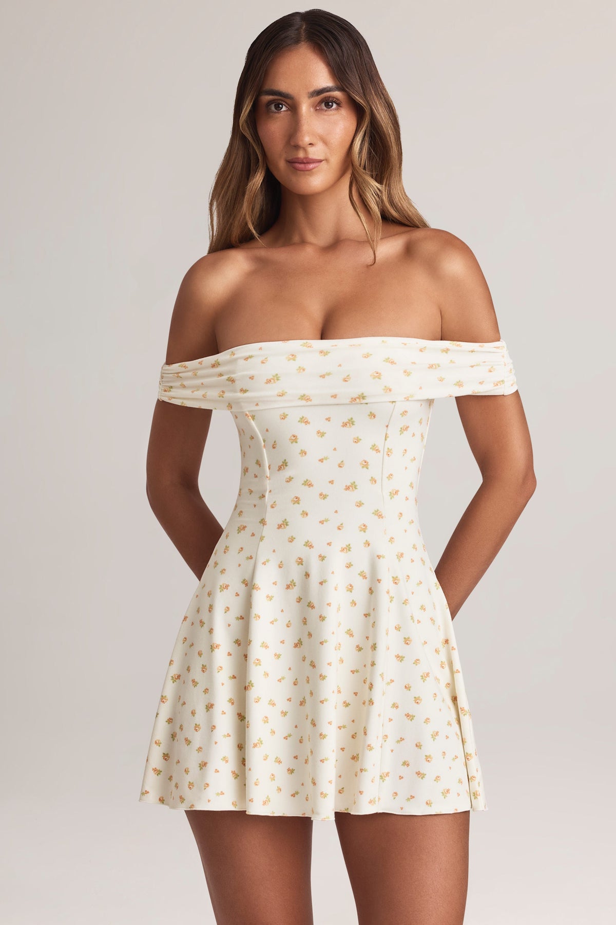 Modal Off-Shoulder A-Line Mini Dress in Floral Print