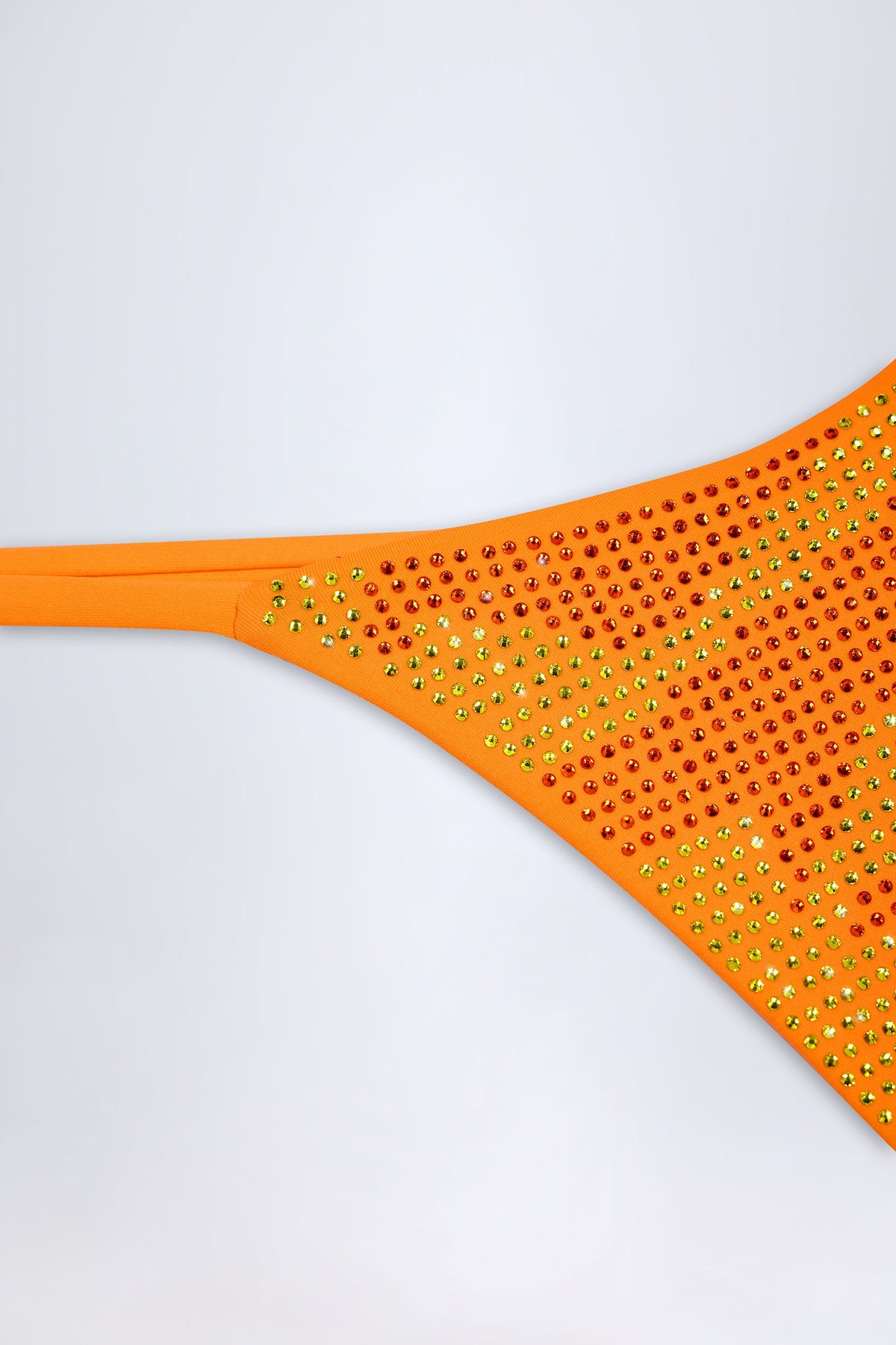 Embellished Thong Bikini Bottoms in Orange Tropical Print