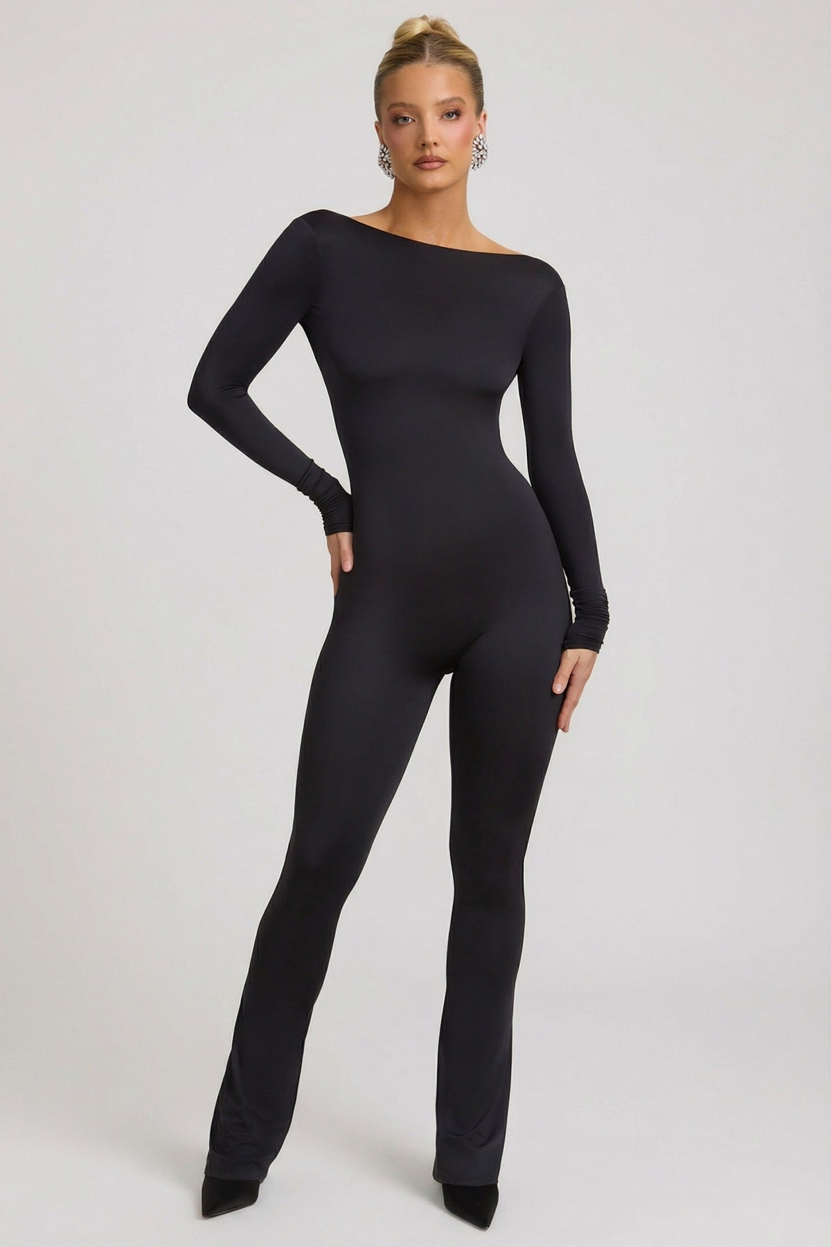 Slinky Jersey Bow-Detail Jumpsuit in Black