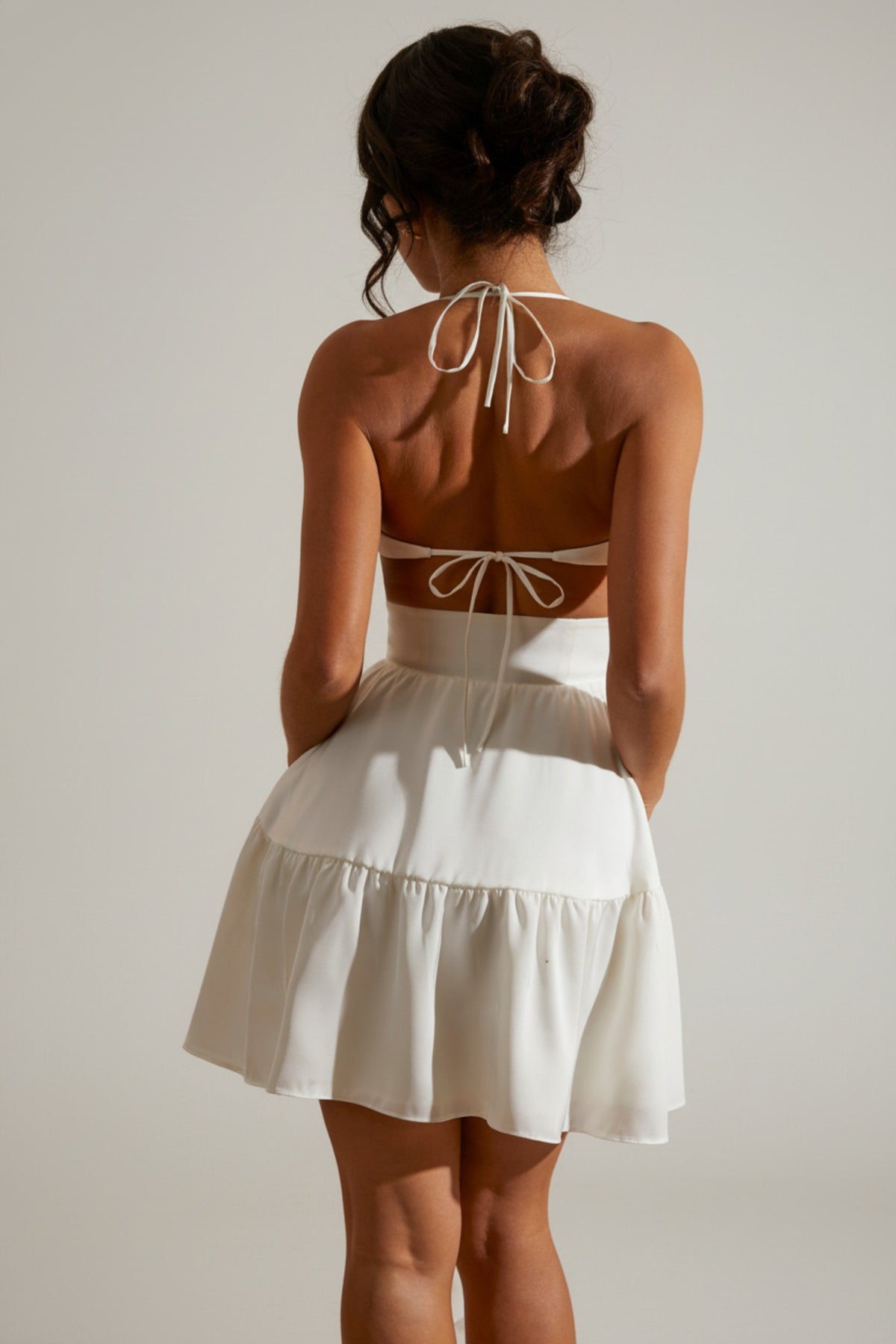 Halter Neck Cut Out Mini Dress in White