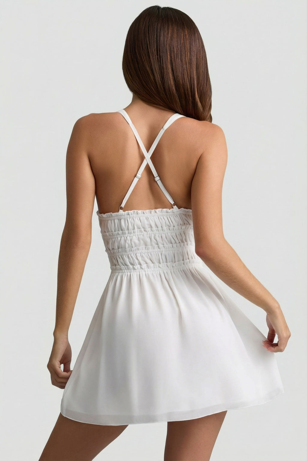 Plunge Cross-Back Mini Dress in White