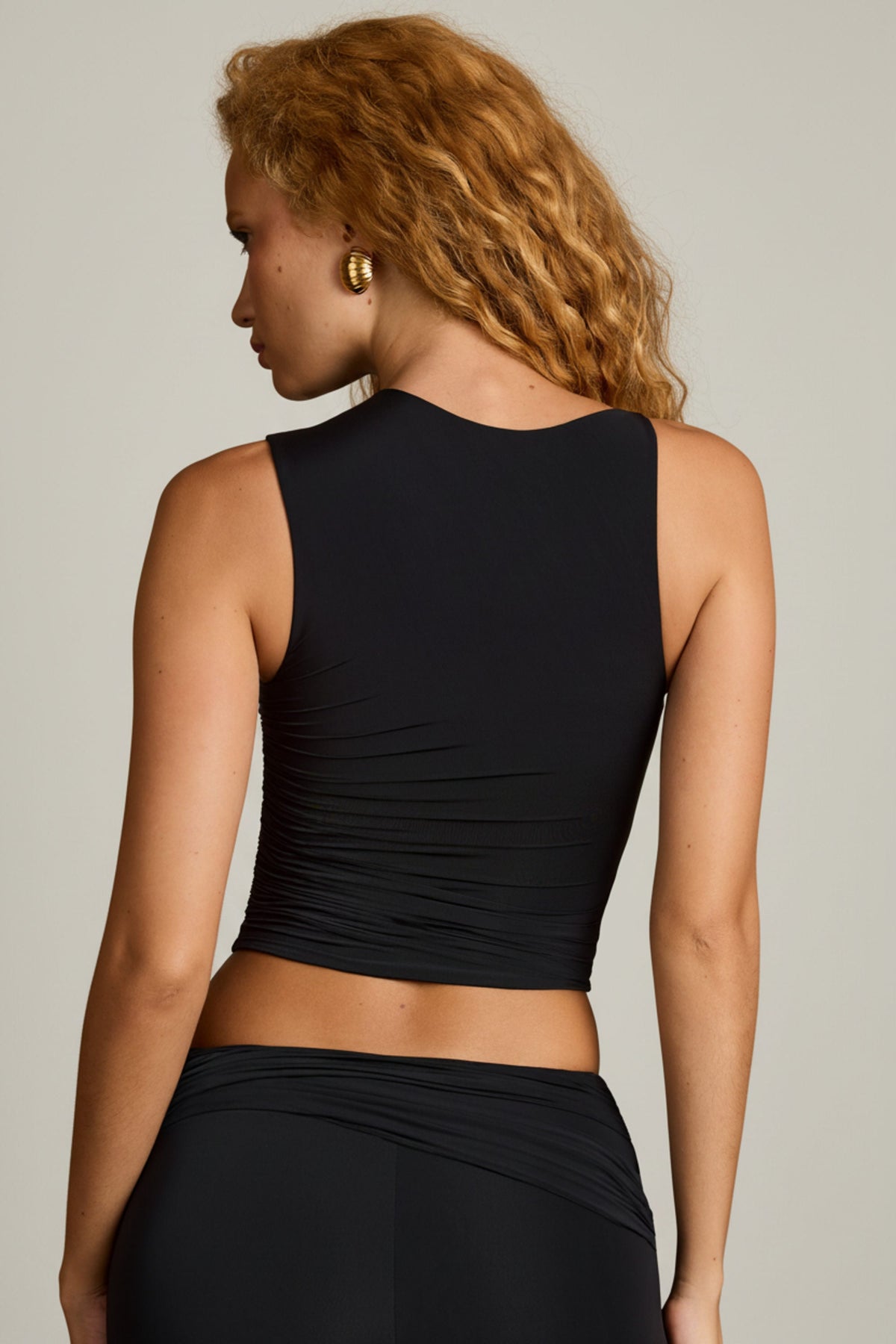 Asymmetric Ruched Tank Top in Black